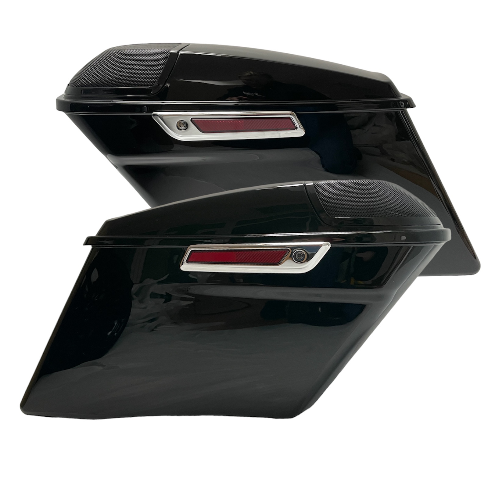 Saddlebags extended chrome latches and speaker 5"x7" holes glossy black CVO Touring 14–23 - Image 2