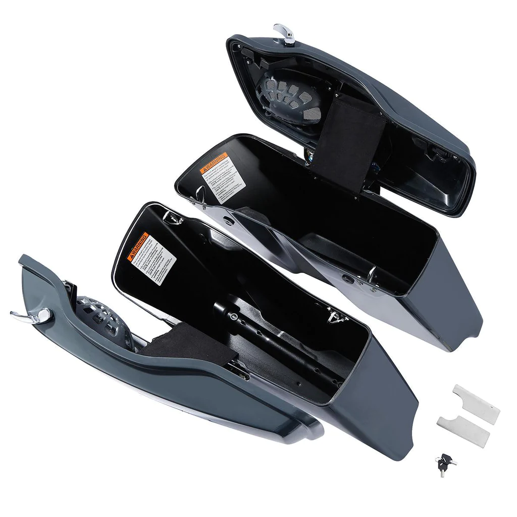 Saddlebags extended chrome latches and speaker 5"x7" holes glossy black CVO Touring 14–23 - Image 5