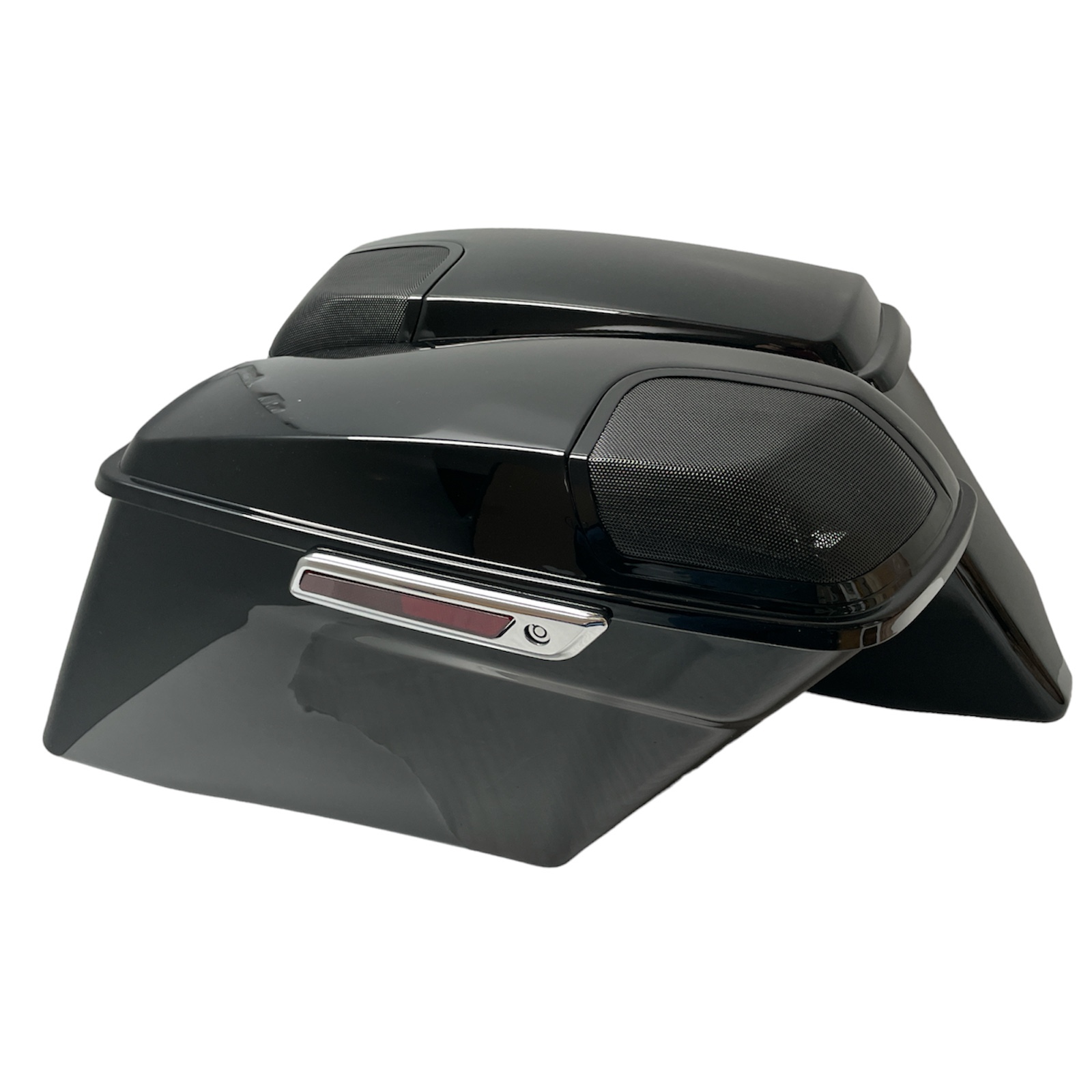 Saddlebags extended chrome latches and speaker 5"x7" holes glossy black CVO Touring 14–23 - Image 13