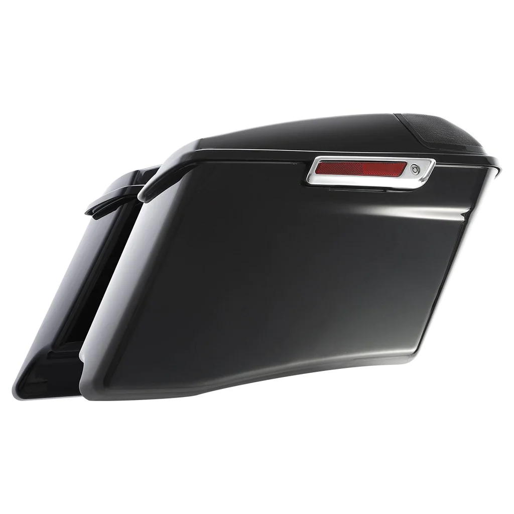 Saddlebags extended chrome latches and speaker 5"x7" holes glossy black CVO Touring 14–23